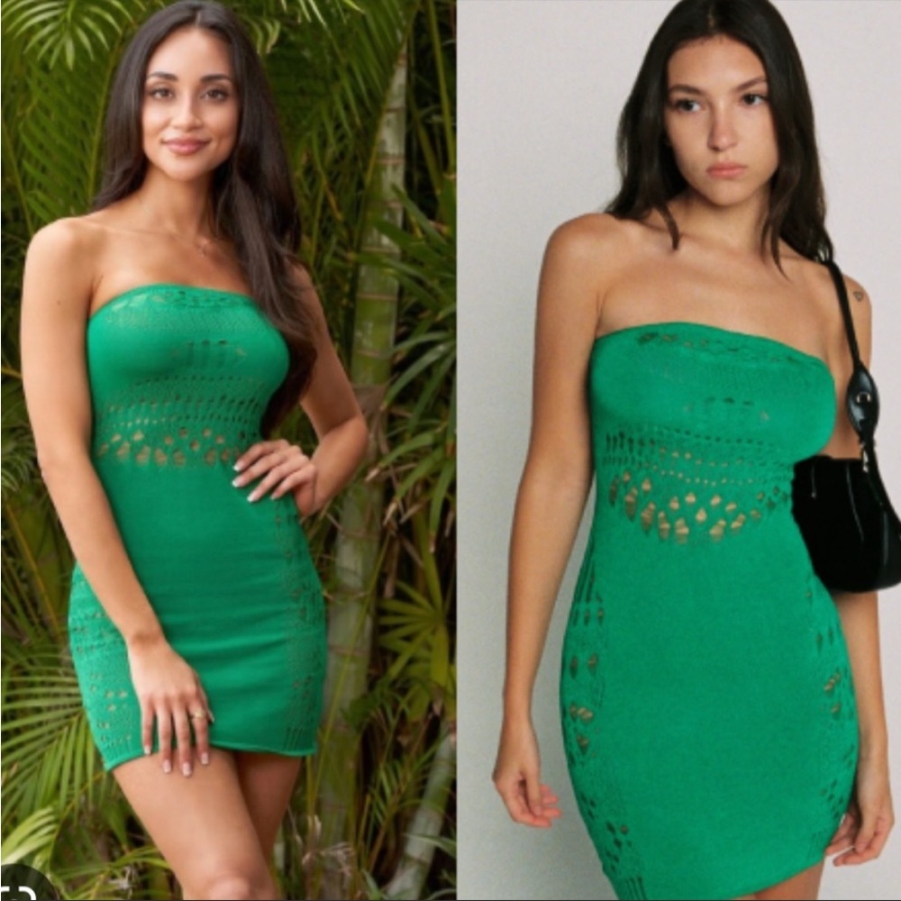 TIGER MIST mesh/knit cut out details strapless dress